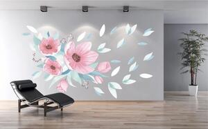 Samolepka na zeď pro interiér kytice růžových květů 120 x 240 cm