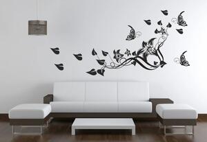 Samolepka na zeď do interiéru s květinami, motýly a listy 50 x 100 cm