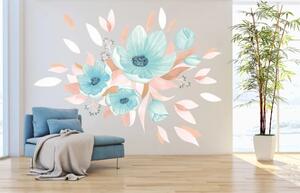 Nálepka na zeď do interiéru kytice modrých květin 60 x 120 cm