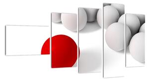 Červená koule mezi bílými - abstraktní obraz (110x60cm)