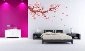 Samolepka na zeď do interiéru kvetoucí větev s růžovými květy 50 x 100 cm