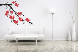 Nálepka na stěnu do interiéru větev s rozkvetlými květy 50 x 100 cm