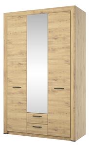 Skříň třídveřová se zrcadlem a zásuvkami Sapori 135.8x217.1x60.3 cm Dub navarra