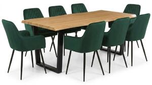 Vikio Jídelní set pro 8 osob 180x90 cm dub noha U zelená židle s područkami VJS168-8Z