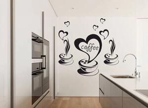 Nálepka na zeď do kuchyně s motivem kávy a srdíček 50 x 100 cm