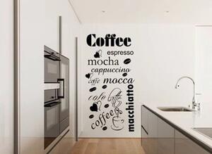 Nálepka na zeď do kuchyně s názvy různých druhů kávy 50 x 100 cm
