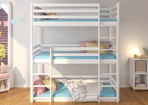 Dětská patrová postel TEDROS + 3x matrace, 90x200, bílá