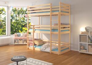 Dětská patrová postel TEDRO + 3x matrace, 90x200, borovice
