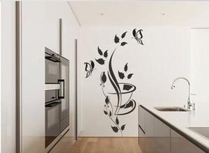 Nálepka na zeď do kuchyně s motivem květin, motýla a šálky 50 x 100 cm