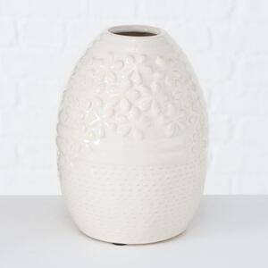 Keramická váza Boltze Netty, výška 20 cm, průměr 15 cm, bílá 3d květy