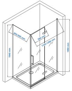 Rohový sprchový kout s otočnými dveřmi EX409 - Závěs dveří vpravo - Nano real glass - Volitelná velikost