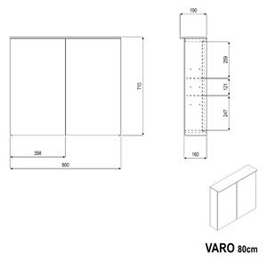 Zrcadlová skříňka VARO s osvětlením LED a zásuvkou - 80 cm - 2 dveře