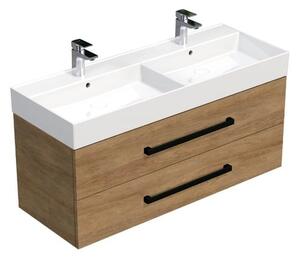 Koupelnová skříňka s černou úchytkou a umyvadlem SAT Cube Way 120x53x46 cm dub Hickory mat CUBE46C1202DHSAT