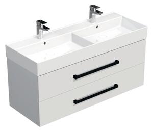 Koupelnová skříňka s černou úchytkou a umyvadlem SAT Cube Way 120x53x46 cm bílá lesk CUBE46C1202BISAT