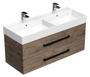 Koupelnová skříňka s černou úchytkou a umyvadlem SAT Cube Way 120x53x46 cm dub Wellington mat CUBE46C1202DWSAT
