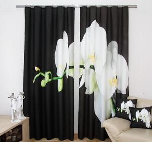 Bílá orchidej závěs v černé barvě Šířka: 160 cm | Délka: 250 cm (v sadě jsou 2 kusy)