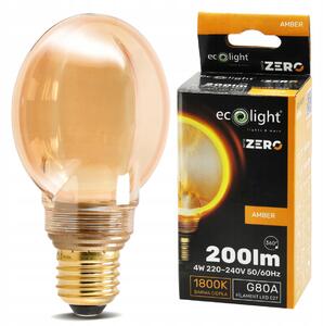 ECOLIGHT Dekorativní LED žárovka E27 4W 200lm G80 Amber Retro - řada ZERO