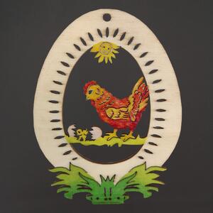 AMADEA Dřevěná dekorace vajíčko slepička, velikost 9 cm, český výrobek
