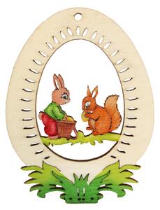 AMADEA Dřevěná dekorace vajíčko veverka a zajíc, velikost 9 cm, český výrobek