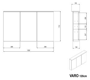 Zrcadlová skříňka VARO s osvětlením LED a zásuvkou - 120 cm - 3 dveře