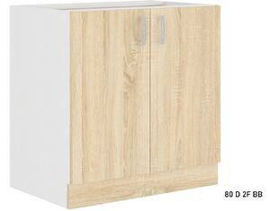 Kuchyňská skříňka dolní dvoudveřová SARA 80 D 2F BB, 80x82x48, bílá/sonoma