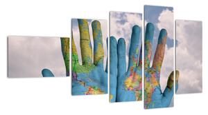 Obraz - mapa světa na dlani (110x60cm)