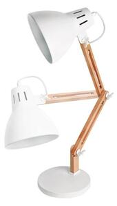 Kloubová stolní lampa Hamu, na 1 žárovku E27 max 11W, dřevo a bílý kov