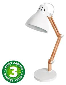 Kloubová stolní lampa Hamu, na 1 žárovku E27 max 11W, dřevo a bílý kov