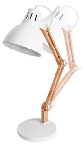 Kloubová stolní lampa Hamu, na 1 žárovku E27 max 11W, dřevo a bílý kov