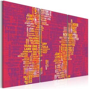 Obraz - Text map of Sweden (pink background) - triptych