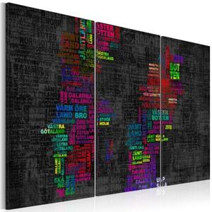 Obraz - Map of Sweden (colored names of cities) - triptych