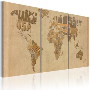 Obraz - The world map in beige and brown