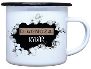 Smaltovaný plecháček s potiskem diagnóza rybář, 330 ml
