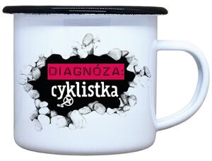 Smaltovaný plecháček s potiskem Cyklistka Objem: 330 ml
