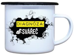 Smaltovaný plecháček s potiskem diagnóza svářeč, 330 ml