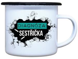 Smaltovaný plecháček s potiskem diagnóza sestřička, 330 ml