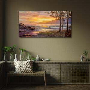 Obraz na skle Obraz na skle Stromy vlny západu slunce