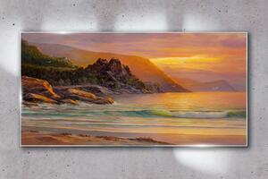 Obraz na skle Obraz na skle Moře západ slunce stromy