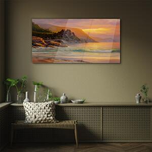 Obraz na skle Obraz na skle Moře západ slunce stromy