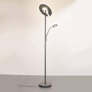 FISCHER & HONSEL LED stojací lampa Dent, pískově šedá, 180 cm, kov, 2-flg., stmívatelný, Hliník / šedá / zinek, Obývací pokoj / jídelna, kov, Moderní, Lampička na čtení