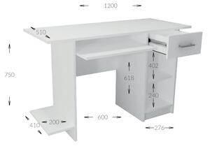 Pracovní stůl VIBER 1D1S bílá pravý