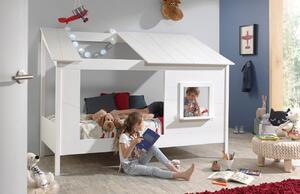 Bílá dřevěná dětská postel Vipack Housebed 90 x 200 cm s otevřenou střechou