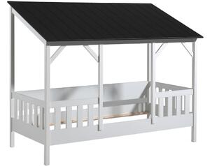 Bílá borovicová dětská postel Vipack Housebed 90 x 200 cm s černou střechou