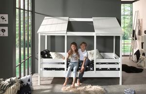 Bílá dřevěná dětská postel Vipack Housebed 90 x 200 cm s otevřenou střechou II