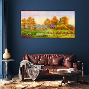 Obraz na skle Obraz na skle Podzimní malba vesnice