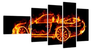 Obraz hořícího auta (110x60cm)