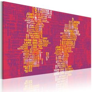Obraz - Text map of Sweden (pink background)