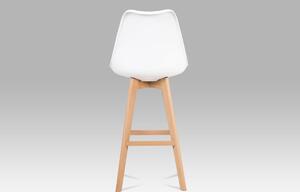 Barová židle v bílé barvě s dřevěnou konstrukcí v dekoru buk CTB-801 WT