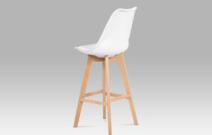 Barová židle v bílé barvě s dřevěnou konstrukcí v dekoru buk CTB-801 WT