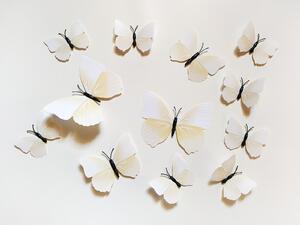 3D dekorace motýlci béžovobílí 12 ks 12 kusů 6 cm až 12 cm